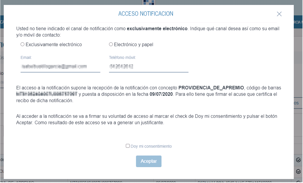 Muestra un ejemplo de apertura de una notificación en la Sede del SPRYGT, explicado en el párrafo anterior.