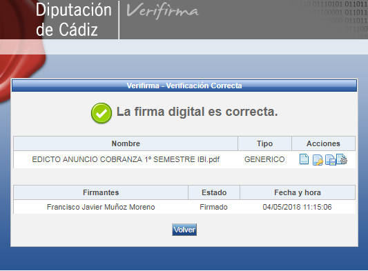 Confirmación del documento en Verifirma