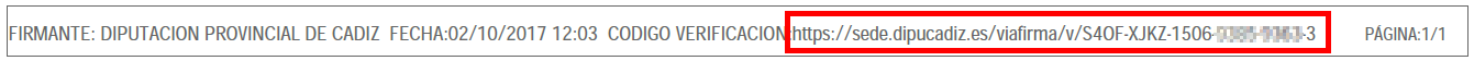 Ubicación de la URL de verificación en la parte inferior del documento